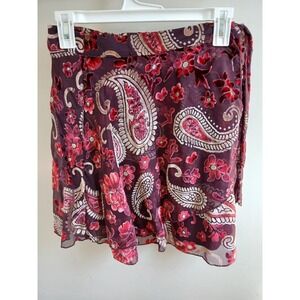 Burgundy Burn Out Velvet Faux Wrap Skirt Paisley‎ Size Small Holiday Party